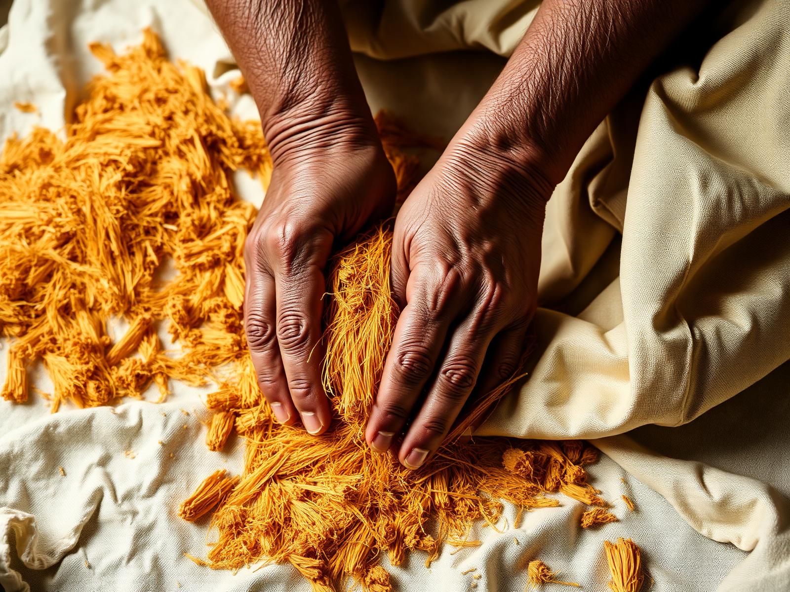 Hands sorting through saffron strands